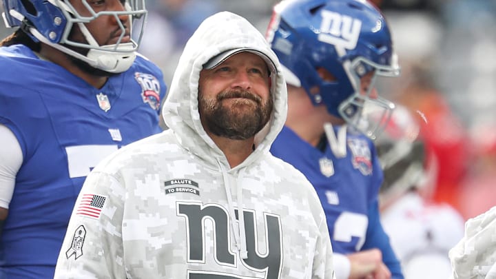 Nov 24, 2024; East Rutherford, New Jersey, USA; New York Giants head coach Brian Daboll looks on before the game at MetLife Stadium.  