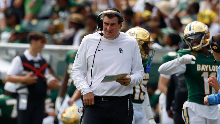 Sep 26, 2026; Waco, Texas, USA;  Baylor Bears coach Joe Klanderman looks on during the second half against the Colorado Buffaloes at McLane Stadium.  Mandatory Credit: Chris Jones-Imagn Images