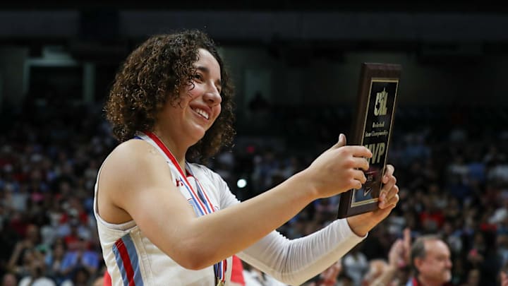 Monterey's Aaliyah Chavez is named MVP after the Class 5A Division II state championship girls basketball game on Saturday, March 1, 2025, at the Alamodome in San Antonio. Monterey defeated Liberty Hill 64-35.