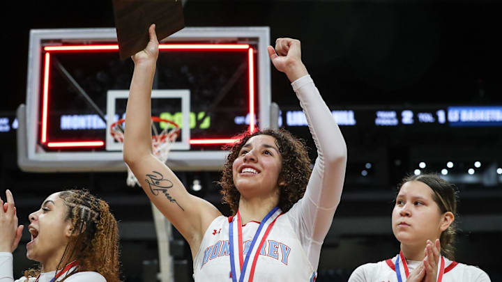 Monterey's Aaliyah Chavez celebrates after the Class 5A Division II state championship girls basketball game.