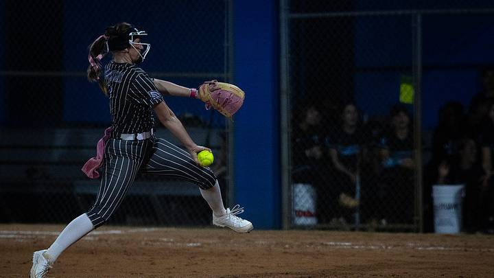 Arnold’s Bre Clark delivers a pitch against North Bay Haven in Panama City Beach, Fla., March 11, 2025. North Bay Haven won the game 8-1. (Tyler Orsburn/News Herald)