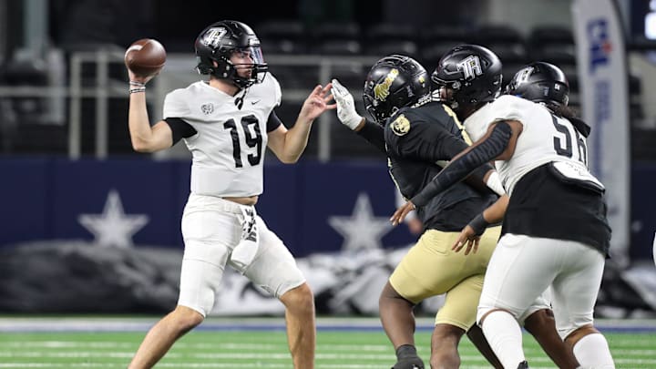 Richmond Randle's Tyler Skrabanek passes during the Class 5A, Division II State Championship game on Friday, Dec. 20, 2024, at AT&T Stadium in Arlington, Texas. A new state law allows homeschool students to participate in UIL events in the 2025-26 school year.