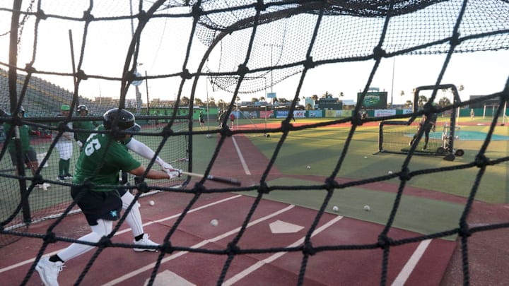 Alfredo Duno takes batting practice during a recent Daytona Tortugas practice at Jackie Robinson Ballpark in Daytona Beach.