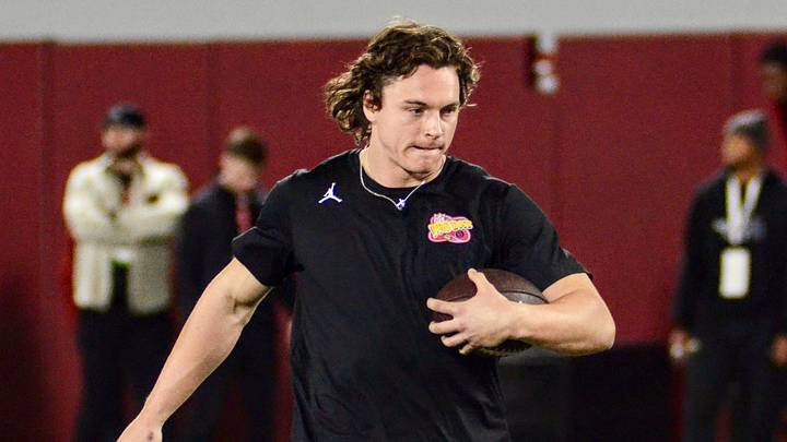 Oklahoma quarterback John Mateer helps out at the Sooners' Pro Day. Oklahoma quarterback John Mateer helps out at the Sooners' Pro Day.