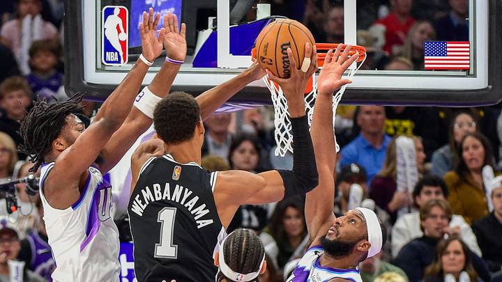 Oct 28, 2026; Salt Lake City, Utah, USA; Utah Jazz guard Josh Okogie (21) tries to block the shot from San Antonio Spurs forward/center Victor Wembanyama (1) during the second half at Delta Center. Oct 28, 2026; Salt Lake City, Utah, USA; Utah Jazz guard Josh Okogie (21) tries to block the shot from San Antonio Spurs forward/center Victor Wembanyama (1) during the second half at Delta Center.