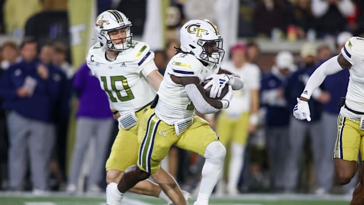 Nov 25, 2023; Atlanta, Georgia, USA; Georgia Tech Yellow Jackets running back Jamal Haynes (11) runs