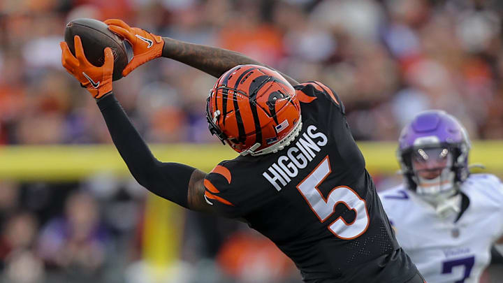 Dec 16, 2023; Cincinnati, Ohio, USA; Cincinnati Bengals wide receiver Tee Higgins (5) catches a pass