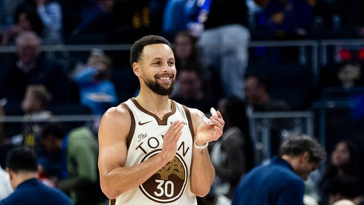 Jan 17, 2026; San Francisco, California, USA; Golden State Warriors guard Stephen Curry (30) reacts during the third quarter against the Charlotte Hornets at Chase Center. Mandatory Credit: John Hefti-Imagn Images