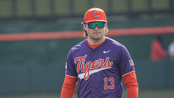 Clemson infielder Collin Priest (13) before the game with Army West Point at Doug Kingsmore Stadium in Clemson, S.C. Saturday, Feb 14, 2026. Clemson infielder Collin Priest (13) before the game with Army West Point at Doug Kingsmore Stadium in Clemson, S.C. Saturday, Feb 14, 2026.