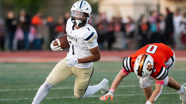 Archbishop Hoban's Elbert 'Roc' Hill IV runs with the ball in the first half of a football game against Central York at Panthers Stadium on Oct. 18, 2024, in Springettsbury Township.