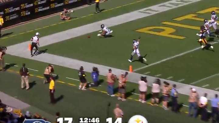 The Seahawks scored the easiest touchdown of the season thanks to a huge gaffe by Steelers returner Kaleb Johnson. 