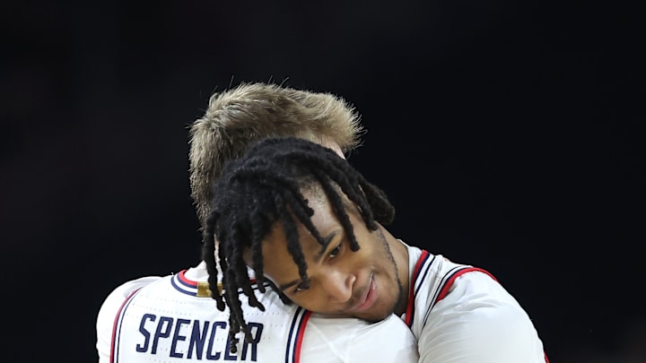 U'Conn's Cam Spencer & Stephon Castle embracing one another following their nat'l title win over Purdue. Castle; a 6-foot 6-inch guard with the NBA-body and elite athleticism, is destined for the league (/NBA). Meanwhile, Spencer is the epitome of a basketball player; a heady player with exceptional feel, a nose for the ball, and the ability to impact the game at both ends in many ways. 
