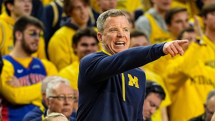 Michigan head coach Dusty May reacts to a play against Washington during the second half at Crisler Center in Ann Arbor on Sunday, Jan. 12, 2025.