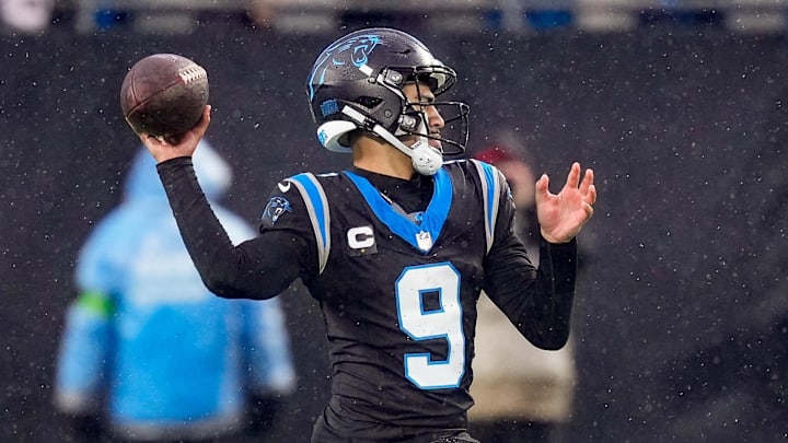 Dec 17, 2023; Charlotte, North Carolina, USA; Carolina Panthers quarterback Bryce Young (9) throws