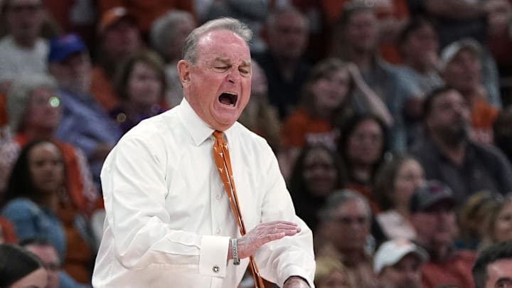 Feb 5, 2026; Austin, Texas, USA;  Texas Longhorns head coach Vic Schaefer reacts during the second half against the LSU Tigers at Moody Center. Mandatory Credit: Dustin Safranek-Imagn Images