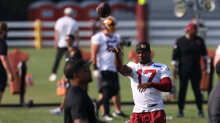 Jul 29, 2026; Ashburn, VA, USA; Washington Commanders wide receiver Terry McLaurin (17) passes a ball between drills on day one of training camp at BigBear.ai Performance Center at Commanders Park. Mandatory Credit: Geoff Burke-Imagn Images Jul 29, 2026; Ashburn, VA, USA; Washington Commanders wide receiver Terry McLaurin (17) passes a ball between drills on day one of training camp at BigBear.ai Performance Center at Commanders Park. Mandatory Credit: Geoff Burke-Imagn Images