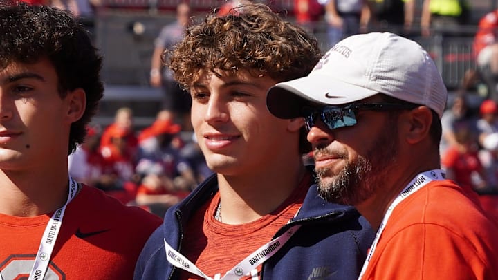 Oct 5, 2024; Columbus, OH, USA; Class of 2025 St. Ignatius safety Cody Haddad ahead of Ohio State's 35-7 win over the Iowa Hawkeyes after the NCAA football game at Ohio Stadium.