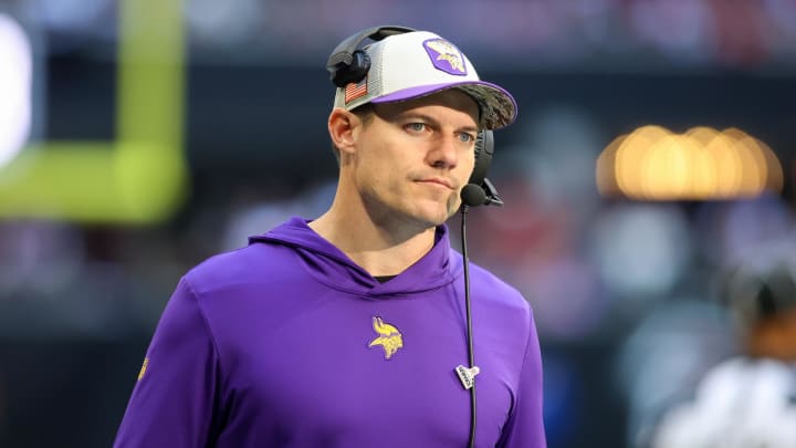 Nov 5, 2023; Atlanta, Georgia, USA; Minnesota Vikings head coach Kevin O'Connell on the sideline against the Atlanta Falcons in the second half at Mercedes-Benz Stadium. Mandatory Credit: Brett Davis-USA TODAY Sports Nov 5, 2023; Atlanta, Georgia, USA; Minnesota Vikings head coach Kevin O'Connell on the sideline against the Atlanta Falcons in the second half at Mercedes-Benz Stadium. Mandatory Credit: Brett Davis-USA TODAY Sports