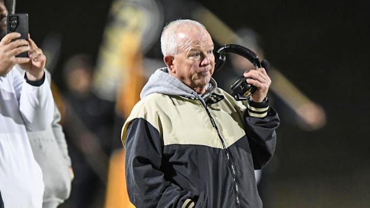 Gaffney Head Coach Dan Jones during the fourth quarter of State Class 5A football playoff game with TL Hanna High at Gaffney High School in Gaffney, S.C. Friday, November 29, 2024.