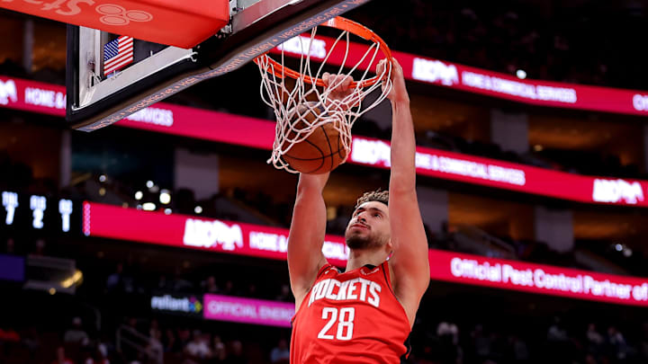 Oct 27, 2025; Houston, Texas, USA; Houston Rockets center Alperen Sengun (28) dunks against the Brooklyn Nets during the first quarter at Toyota Center. Mandatory Credit: Erik Williams-Imagn Images
Oct 27, 2025; Houston, Texas, USA; Houston Rockets center Alperen Sengun (28) dunks against the Brooklyn Nets during the first quarter at Toyota Center. Mandatory Credit: Erik Williams-Imagn Images
