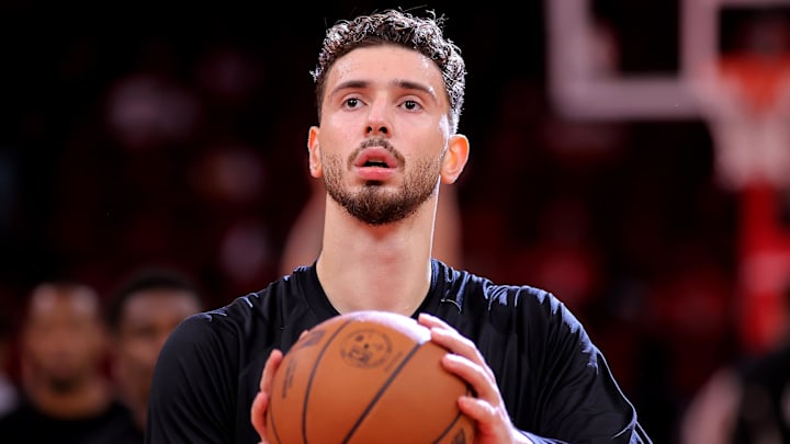 Oct 27, 2025; Houston, Texas, USA; Houston Rockets center Alperen Sengun (28) warms up prior to the game against the Brooklyn Nets at Toyota Center. Mandatory Credit: Erik Williams-Imagn Images
Oct 27, 2025; Houston, Texas, USA; Houston Rockets center Alperen Sengun (28) warms up prior to the game against the Brooklyn Nets at Toyota Center. Mandatory Credit: Erik Williams-Imagn Images