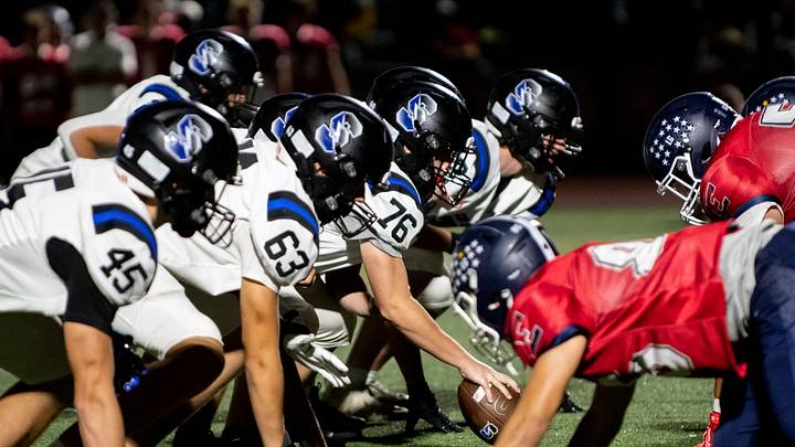 The Central Bucks South offensive line fall into formation before the snap in a football game against Central Bucks East, Oct. 2, 2026, at Patriot Stadium in Buckingham. The Central Bucks South offensive line fall into formation before the snap in a football game against Central Bucks East, Oct. 2, 2026, at Patriot Stadium in Buckingham.