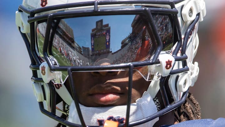 Auburn Tigers wide receiver Cam Coleman looks on during Auburn Tigers A-Day football practice