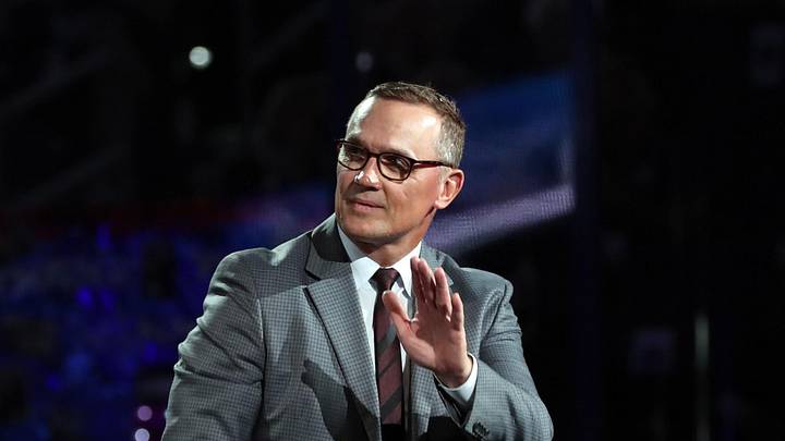 Feb 10, 2018; Tampa, FL, USA; Tampa Bay Lightning general manager Steve Yzerman waves as Former Tampa Bay Lightning center Vincent Lecavalier (4) (not pictured) is honored before the game as he number is retired at Amalie Arena. Mandatory Credit: Kim Klement-Imagn Images Feb 10, 2018; Tampa, FL, USA; Tampa Bay Lightning general manager Steve Yzerman waves as Former Tampa Bay Lightning center Vincent Lecavalier (4) (not pictured) is honored before the game as he number is retired at Amalie Arena. Mandatory Credit: Kim Klement-Imagn Images