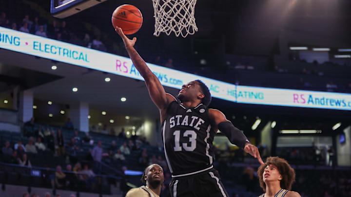 Nov 28, 2023; Atlanta, Georgia, USA; Mississippi State Bulldogs guard Josh Hubbard (13) shoots