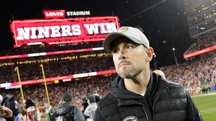 Green Bay Packers head coach Matt LaFleur leaves the field after losing to the San Francisco 49ers