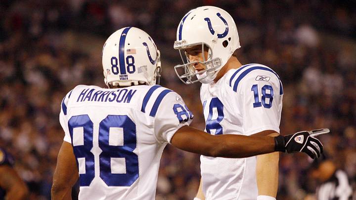 Jan. 13, 2007; Baltimore, MD, USA; Indianapolis Colts quarterback (18) Peyton Manning and wide receiver (88) Marvin Harrison talk during the Colts 15-6 victory over the Baltimore Ravens in their AFC Divisional Playoff game at M & T Bank Stadium. Copyright © 2007 Geoff Burke Jan. 13, 2007; Baltimore, MD, USA; Indianapolis Colts quarterback (18) Peyton Manning and wide receiver (88) Marvin Harrison talk during the Colts 15-6 victory over the Baltimore Ravens in their AFC Divisional Playoff game at M & T Bank Stadium. Copyright © 2007 Geoff Burke