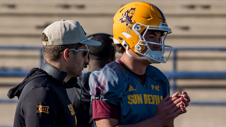 Del Valle alum Jake Fette, an incoming Arizona State freshman, runs drills during ASU practice at Eastwood High School in El Paso, Texas, on Sunday, Dec. 28, 2025, during Sun Bowl week ahead of the Tony the Tiger Sun Bowl. Del Valle alum Jake Fette, an incoming Arizona State freshman, runs drills during ASU practice at Eastwood High School in El Paso, Texas, on Sunday, Dec. 28, 2025, during Sun Bowl week ahead of the Tony the Tiger Sun Bowl.