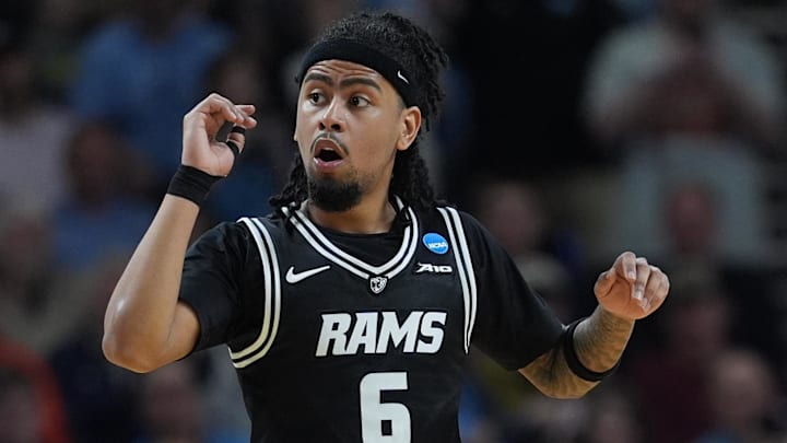 VCU Rams guard Terrence Hill Jr. reacts after a play against the North Carolina Tar Heels.