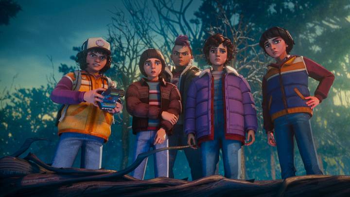 Stranger Things: Tales From '85 (L to R) Braxton Quinney as Dustin, Benjamin Plessala as Will, Brooklyn Davey Norstedt as Eleven and Luca Diaz as Mike in Stranger Things: Tales From '85. Stranger Things: Tales From '85 (L to R) Braxton Quinney as Dustin, Benjamin Plessala as Will, Brooklyn Davey Norstedt as Eleven and Luca Diaz as Mike in Stranger Things: Tales From '85.