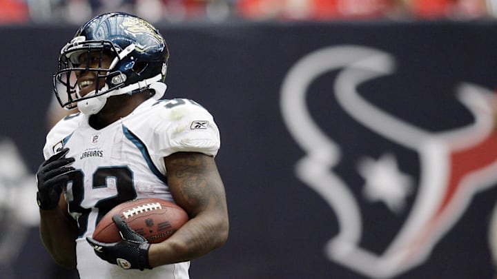 Sept 27, 2009; Houston, TX, USA; Jacksonville Jaguars running back Maurice Jones-Drew (32) reacts after scoring a touchdown against the Houston Texans in the third quarter at Reliant Stadium. The Jaguars defeated the Texans 31-24. Mandatory Credit: Brett Davis-Imagn Images Sept 27, 2009; Houston, TX, USA; Jacksonville Jaguars running back Maurice Jones-Drew (32) reacts after scoring a touchdown against the Houston Texans in the third quarter at Reliant Stadium. The Jaguars defeated the Texans 31-24. Mandatory Credit: Brett Davis-Imagn Images