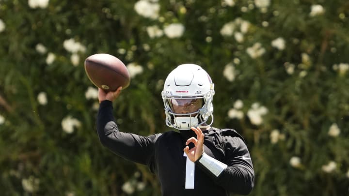 Arizona Cardinals quarterback Kyler Murray (1) during organized team activities at the Dignity Health Arizona Cardinals Training Center in Tempe on June 3, 2024.