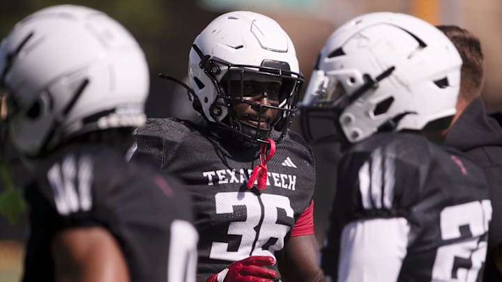 Texas Tech linebacker Justin Horne does a drill during football practice at the Sports Performance Center.