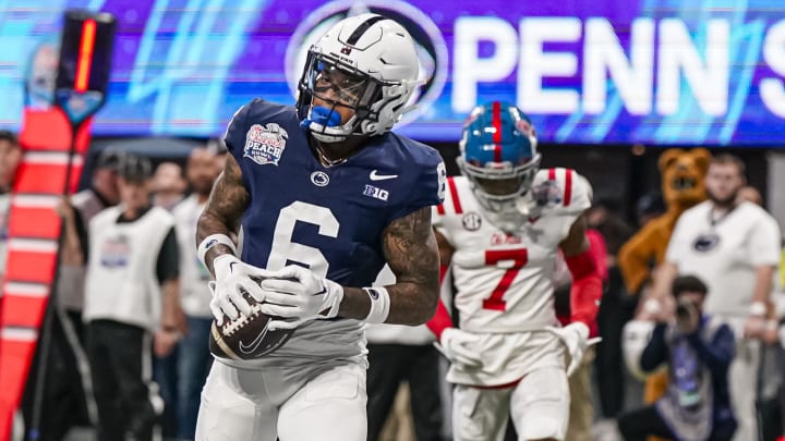 Penn State wide receiver Harrison Wallace III catches a touchdown pass against Ole Miss in the 2023 Peach Bowl. 