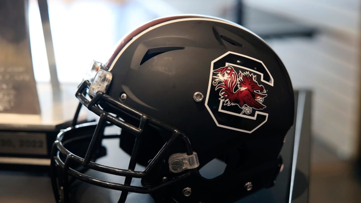 A South Carolina Gamecocks helmet is shown during a media press conference Thursday, Dec. 29, 2022 at TIAA Bank Field in Jacksonville. Friday the Notre Dame Fighting Irish will take on host South Carolina Gamecocks in the TaxSlayer Gator Bowl. Players also met with teens and children battling a life-threatening illness, associated with the local wish-granting organization, \"Dreams Come True.\"
Jki 122922 Final Gator Bowl Pcs 37 A South Carolina Gamecocks helmet is shown during a media press conference Thursday, Dec. 29, 2022 at TIAA Bank Field in Jacksonville. Friday the Notre Dame Fighting Irish will take on host South Carolina Gamecocks in the TaxSlayer Gator Bowl. Players also met with teens and children battling a life-threatening illness, associated with the local wish-granting organization, \"Dreams Come True.\"
Jki 122922 Final Gator Bowl Pcs 37