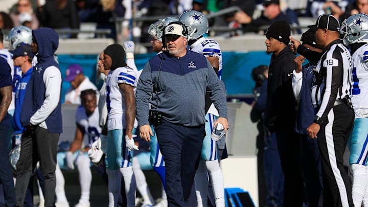 Dallas Cowboys head coach Mike McCarthy looks on during the second quarter of a regular season NFL football matchup Sunday, Dec. 18, 2022 at TIAA Bank Field in Jacksonville. The Jacksonville Jaguars edged the Dallas Cowboys 40-34 in overtime. [Corey Perrine/Florida Times-Union]

Jki 121822 Cowboys Jags Cp 122
