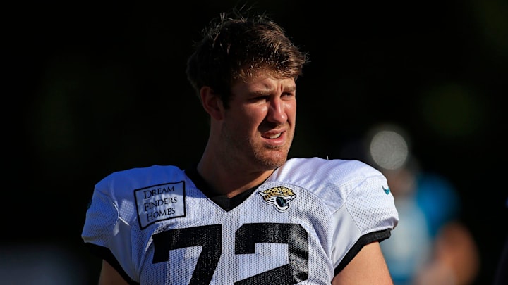 Jacksonville Jaguars offensive lineman Walker Little (72) looks on during day 7 of the Jaguars Training Camp Sunday, July 31, 2022 at the Knight Sports Complex at Episcopal School of Jacksonville. Today marked the first practice in full pads.

Jki Jagstrainingcampday7 28