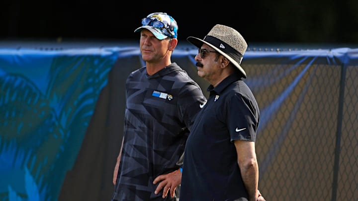 Jacksonville Jaguars General Manager Trent Baalke and owner Shad Khan look on during day 2 of the Jaguars Training Camp Tuesday, July 26, 2022 at the Knight Sports Complex at Episcopal School of Jacksonville.

Jki Jagstrainingcampday2 32