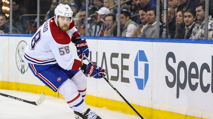 Feb 15, 2024; New York, New York, USA;  Montreal Canadiens defenseman David Savard