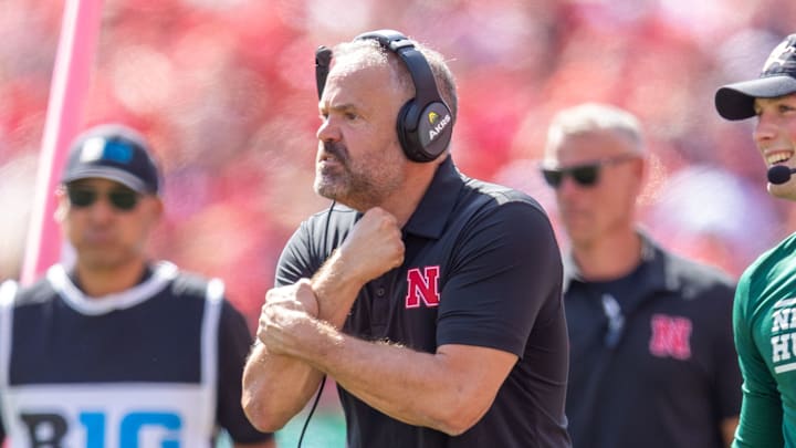 Matt Rhule reacts after Nebraska scored on a scoop-and-score against Houston Christian. Matt Rhule reacts after Nebraska scored on a scoop-and-score against Houston Christian.