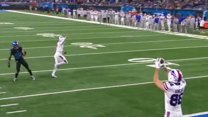 Josh Allen runs off the field after a highlight that wasn’t meant to be. Josh Allen runs off the field after a highlight that wasn’t meant to be.