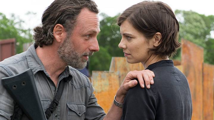 Andrew Lincoln as Rick Grimes and Lauren Cohan as Maggie GreeneĀ in The Walking Dead Season 8, Episode 1 Andrew Lincoln as Rick Grimes and Lauren Cohan as Maggie GreeneĀ in The Walking Dead Season 8, Episode 1