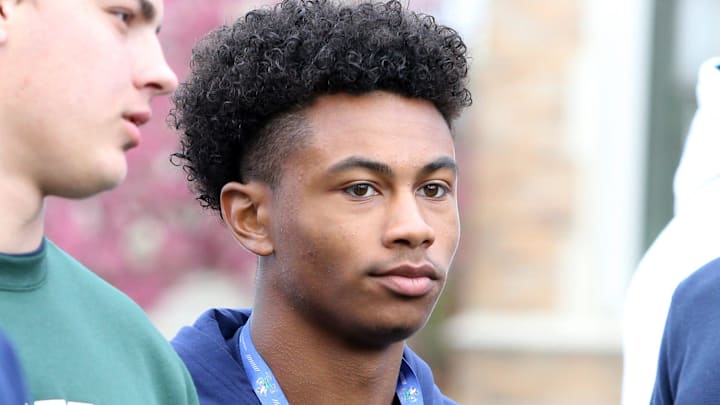 Recruit Justin Thurman Saturday, April 20, 2024, at the annual Notre Dame Blue-Gold spring football game at Notre Dame Stadium in South Bend.