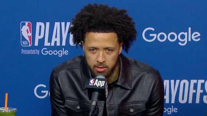 Cade Cunningham speaks to the media after the Detroit Pistons were eliminated from the NBA playoffs by the New York Knicks.
