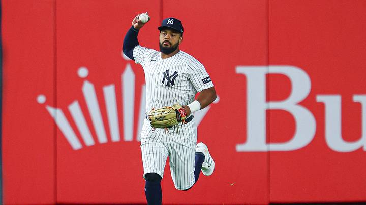 Bronx, New York, USA;  New York Yankees left fielder Heliot Ramos (34) runs off the field after the top of the sixth inning against the St. Louis Cardinals at Yankee Stadium. Mandatory Credit: Vincent Carchietta-Imagn Images