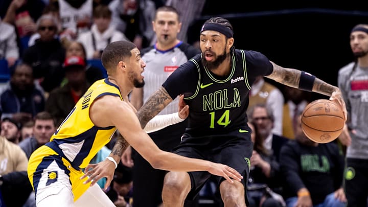 Mar 1, 2024; New Orleans, Louisiana, USA;  New Orleans Pelicans forward Brandon Ingram (14) dribbles